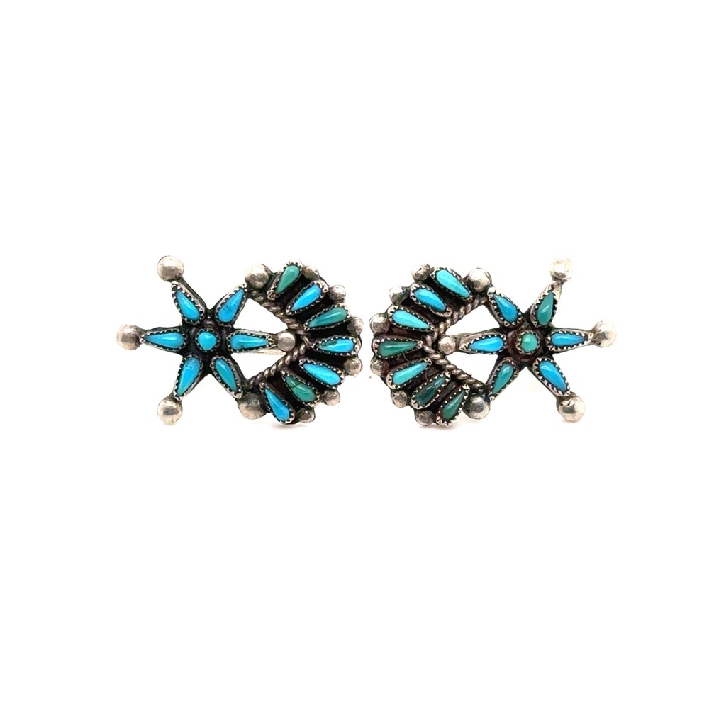 Vintage Sterling Silver Turquoise Petit Point Cluster Screw Back Earrings 5.8g